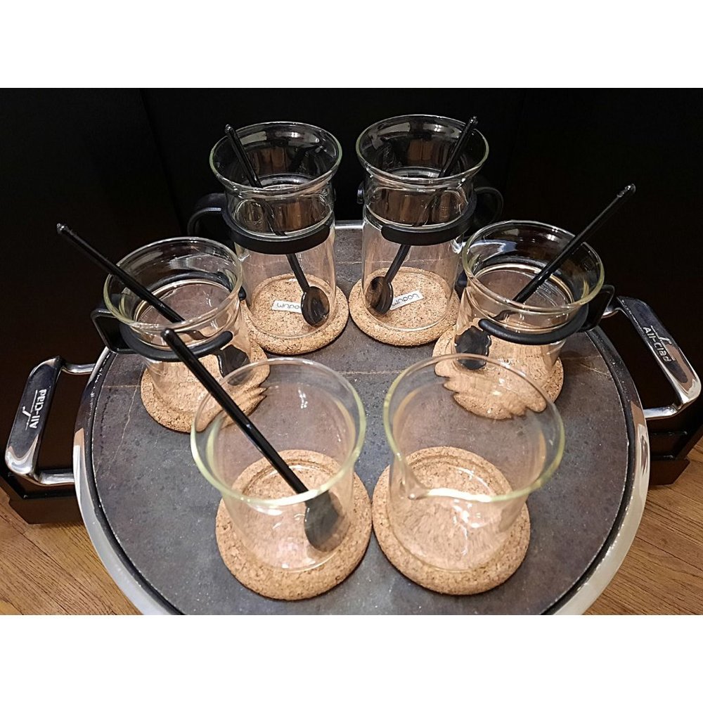 BODUM Bistro "PICARD" Tea Mugs; Set of 4 with Spoons, Coasters, Creamer & Sugar
